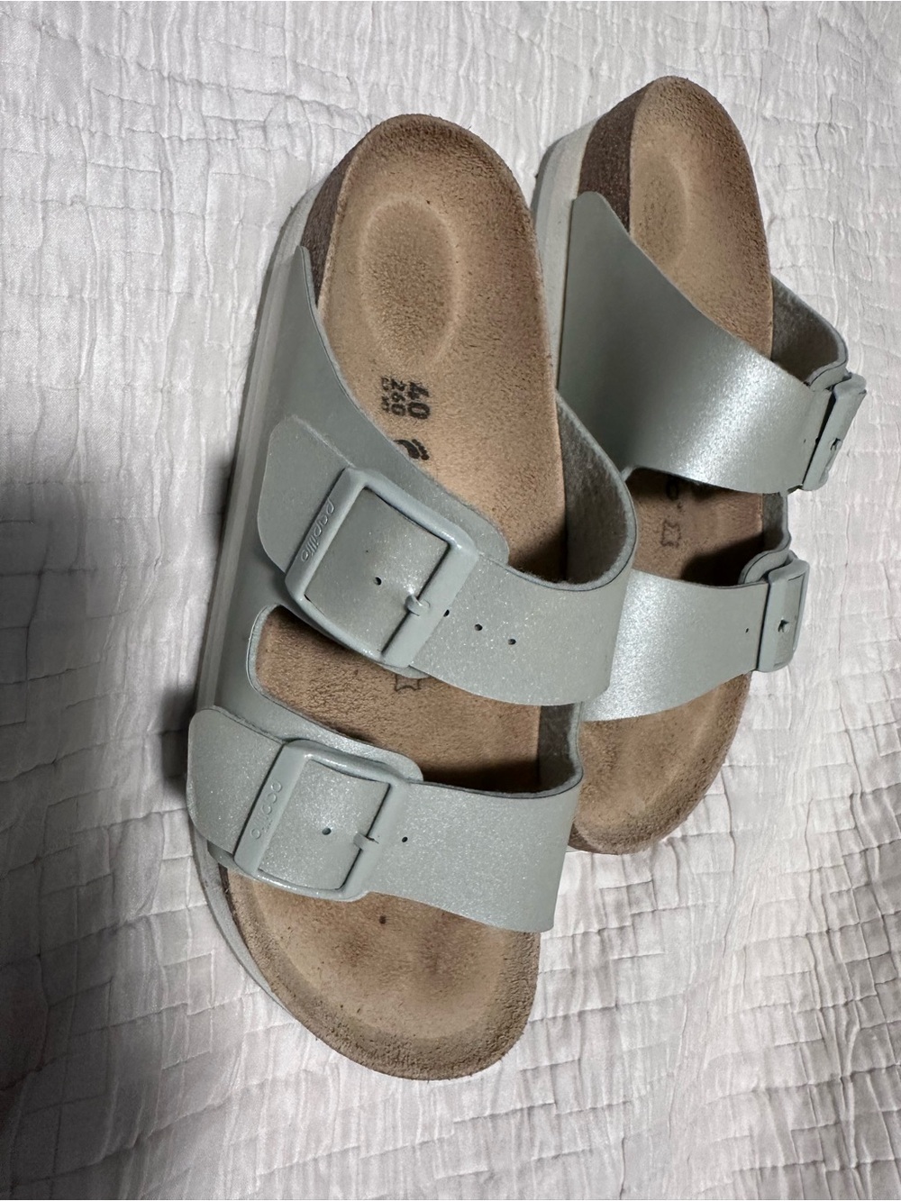 Birkenstock Two-Strap Sandals in Metallic Light Silver